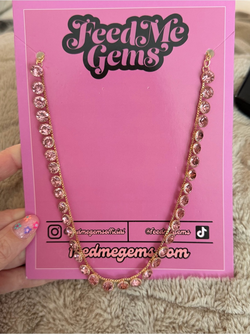 Feed me gems Pink Crystal Necklace